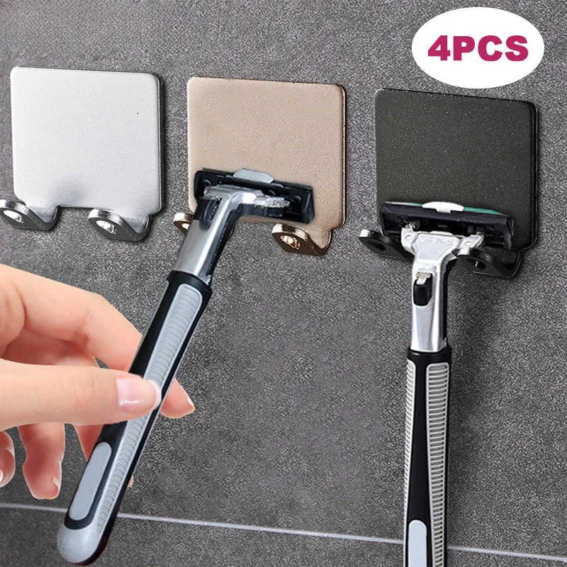 1/4X Bathroom Stainless Steel Razor Holder Storage Hook Wall Men Shaving Shaver Shelf Punch-Free Razor Rack Bathroom Accessories razor holder