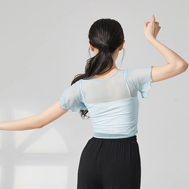 Costume da danza classica per donna, abito sari a maniche corte con volant, coulisse, garza, maglia, performance, abiti da allenamento per balletto - immagine 3