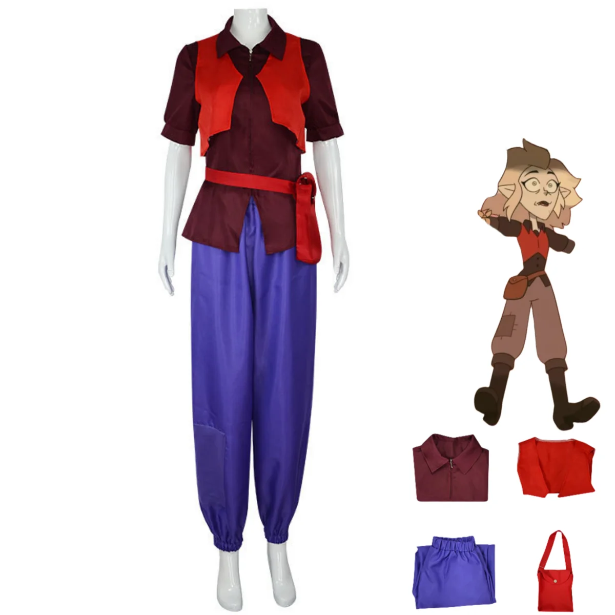 

Anime Movies Owl House Edalyn Cosplay Costume Red Top Pants Bag Disguise Adult Man Woman Halloween Carnival Part Suit