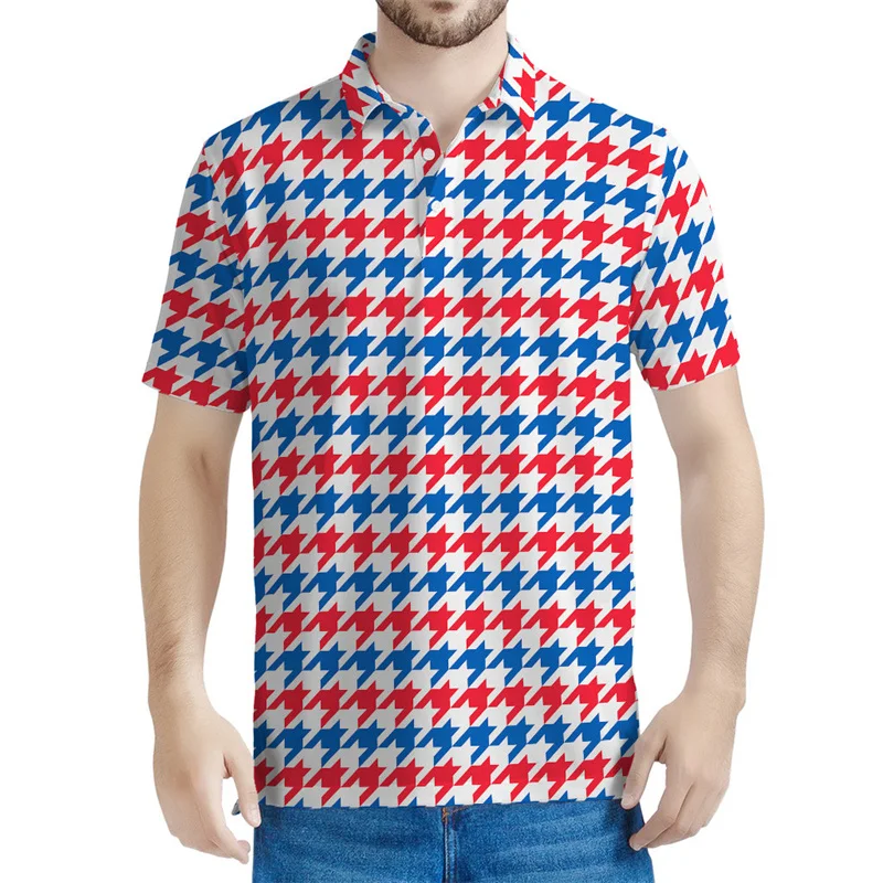 

Colorful 3D Printed Houndstooth Pattern Polo Shirt For Men Summer Button T-Shirt Street Short Sleeves Tops Oversized Laple Tees