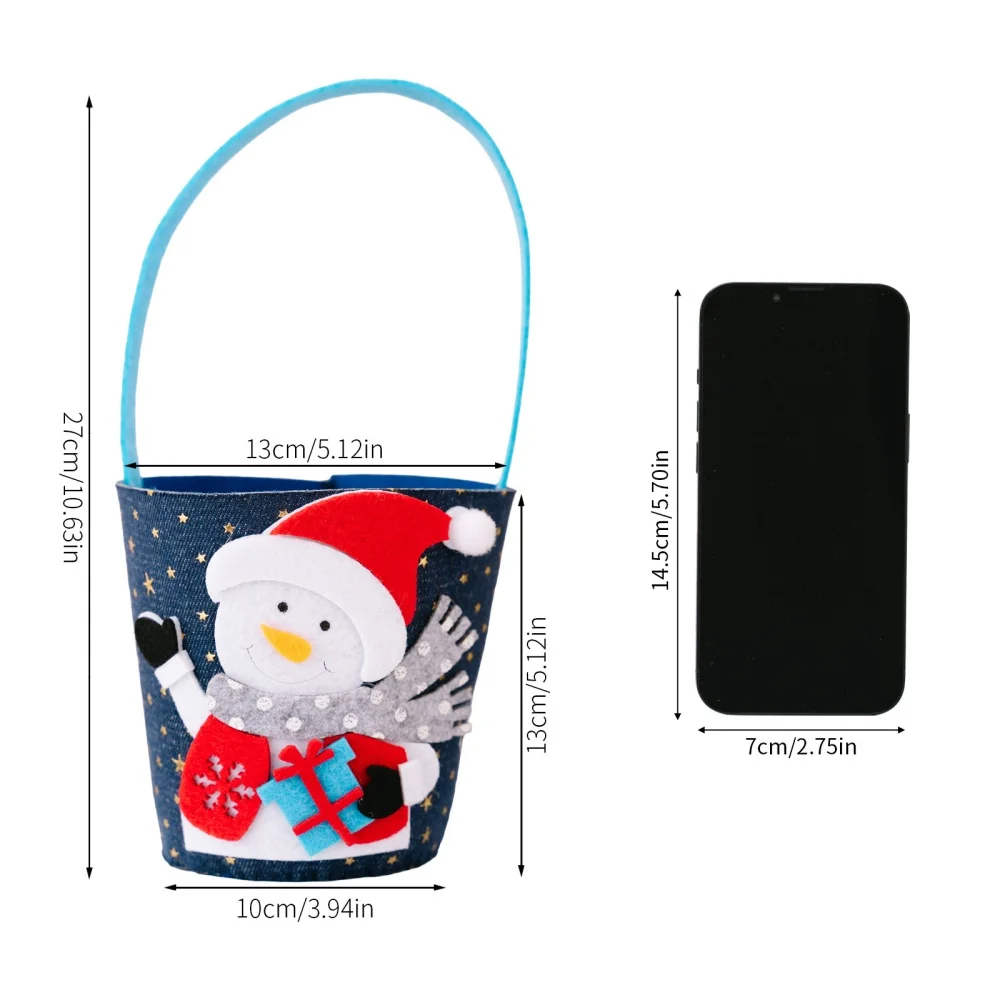 Christmas Cartoon Gift Bucket Children's Portable Candy Bag Santa Claus Snowman Elk Cloth Handbag for Kids Xmas Party Supplies
