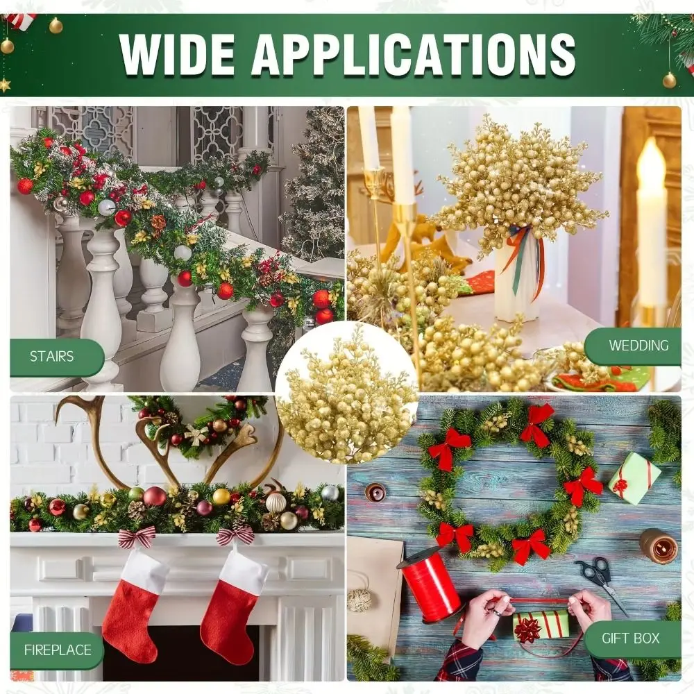 Gold Artificial Flowers DIY Garland Branches Christmas Decorations