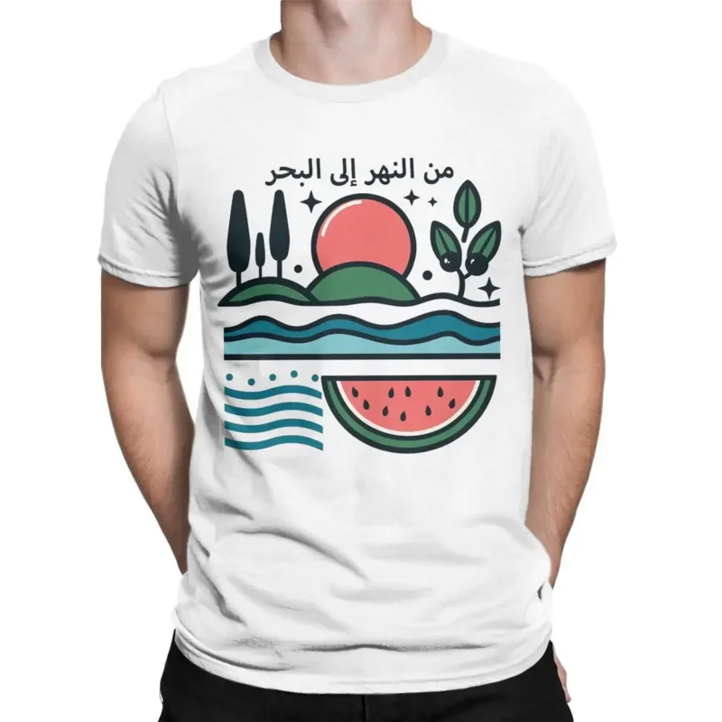 

100% Cotton Clothes Vintage Short Sleeve O Neck Tee Shirt Adult T-Shirts Men's Watermelon Olives Palestinian T Shirts