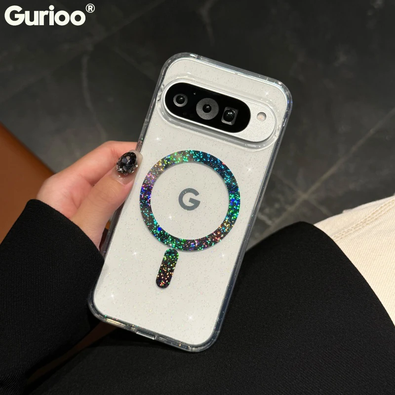 Sparkling Transparent Glitter Magnetic Wireless Charging Protective Case with Airbag Cushioning