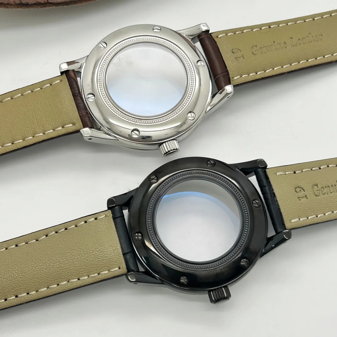 Premium Leather Strap with Butterfly Double Buckle for 39mm Watch Case, Compatible with 31mm Dial Movements