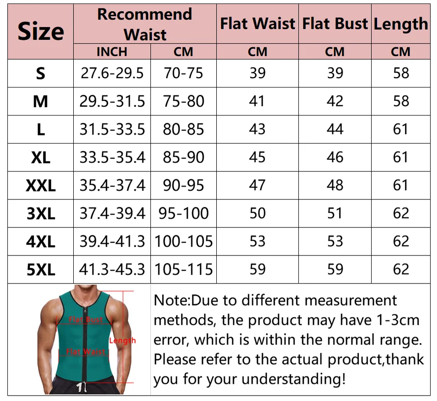 Men's Slimming Vest Shapewear Size Chart