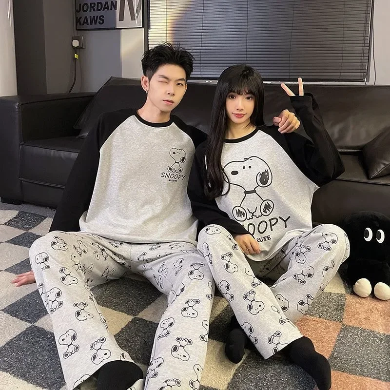 Lindo pijama de pareja Snoopy primavera y otoño de algodón puro de