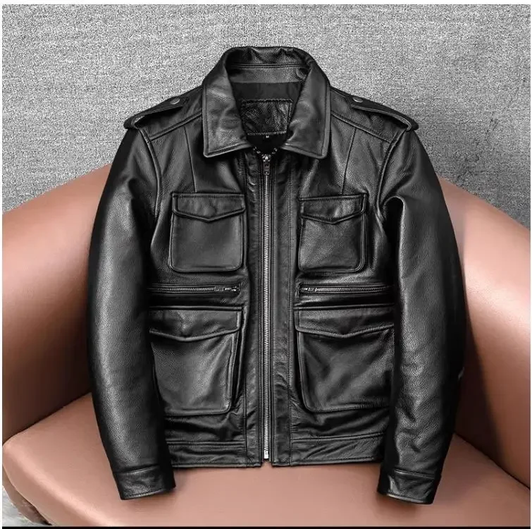 Description Picture 5 of item.Brand New Classic M65 Man cowhide Jacket,genuine Leather hunting coat.Vintage leather clothes.plus size,quality