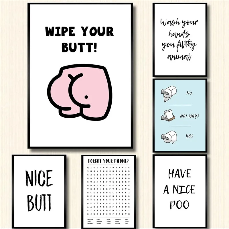 

Funny Wc Signs Abstract Toilet Paper Poster Canvas Painting Wall Art Bathroom Decoration Washroom Home Room Decor Picture