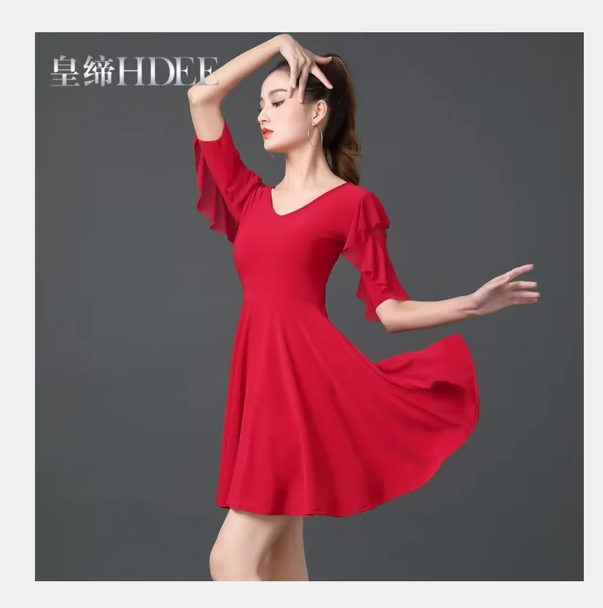 

1pcs/lot woman solid latin dancing dress lady ballroom waltz latin cha cha dancing dress half sleeve