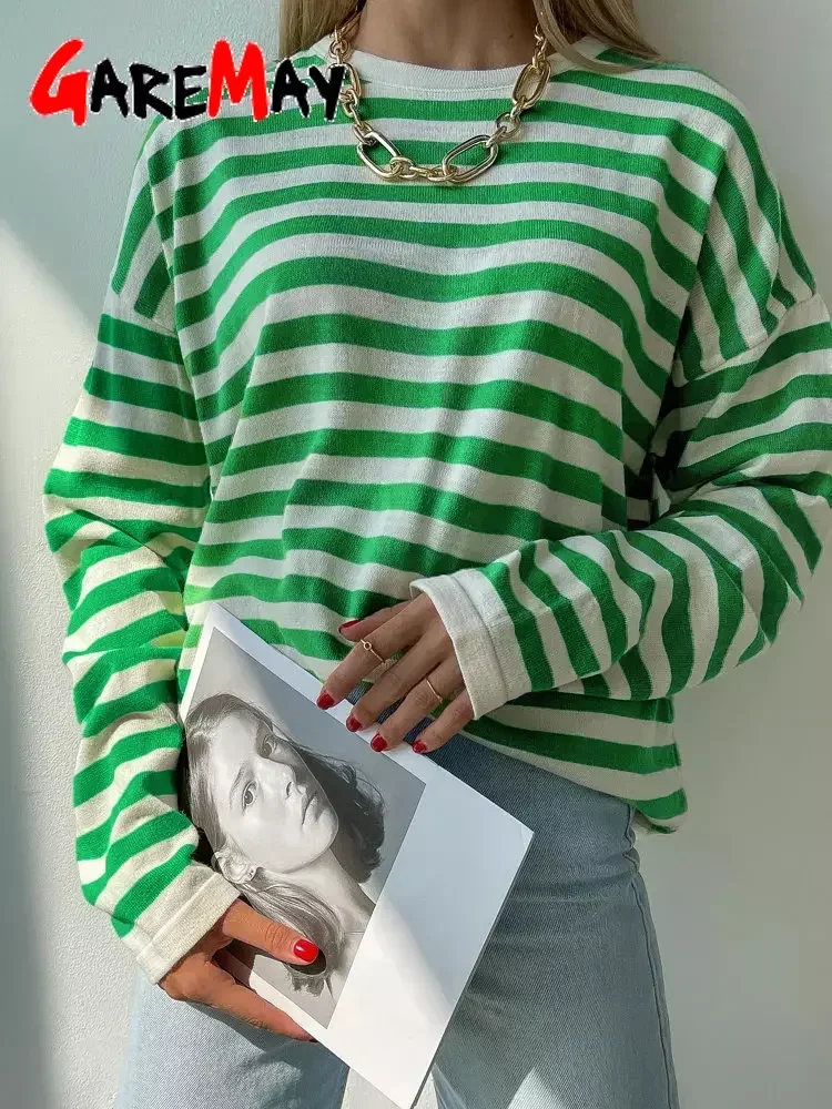 【KOOLOSET】Damage Stripe Knit Tee Peach Stripe Knit Tee - kooloset