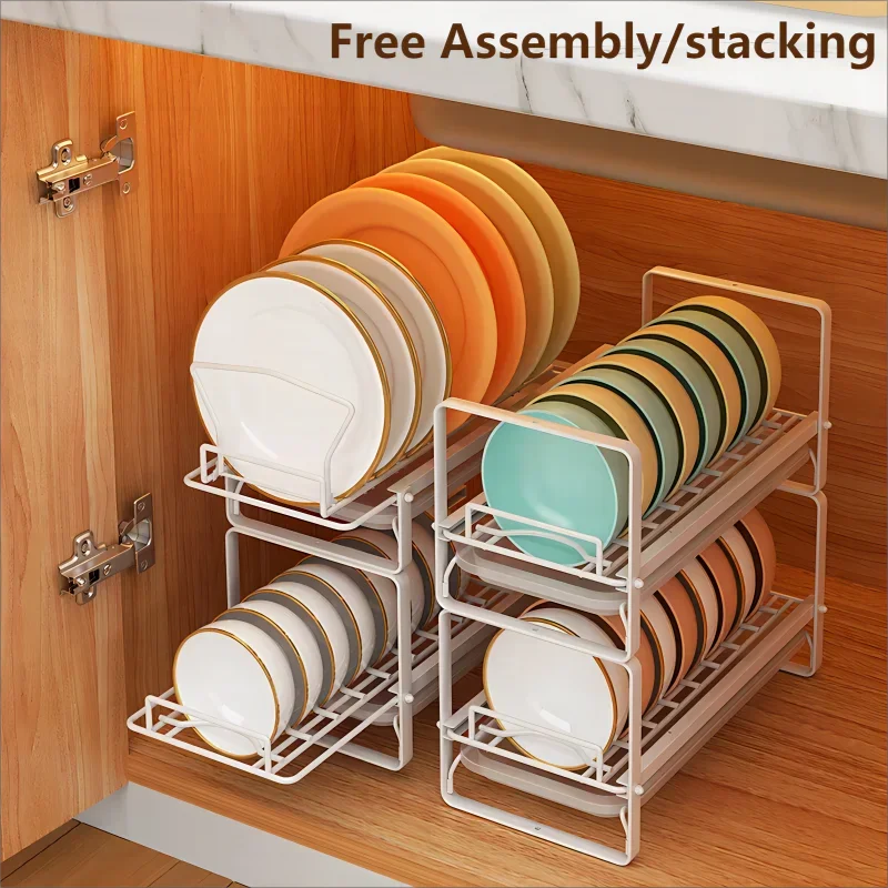 Dish Drain Shelf Stackable Drawer Bowls and Plates Organizer Rack Countertops Drain Shelf Cabinets Sink Cutlery Storage Shelf 2