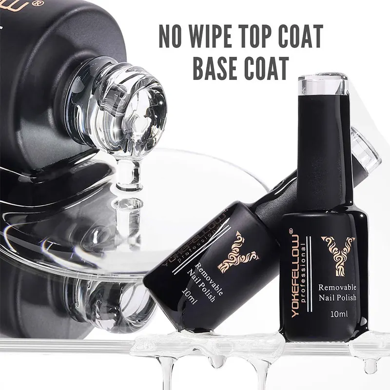 YOKEFELLOW 10ML No Wipe Top Coat Primer Rubber Base Matte Top Coat Clear Gel Nail Polish for Nail Art Degisn