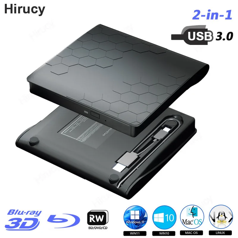 Zewnętrzny napęd blu-ray USB3.0 typu C CD DVD BD odtwarzacz RW przenośny napęd optyczny do laptopa Macbook stacjonarny komputer