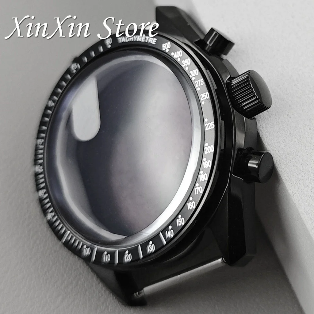 Elegant Black Bezel 39.7mm Metal Watch Case Chronograph with 20mm Strap and Watch Box