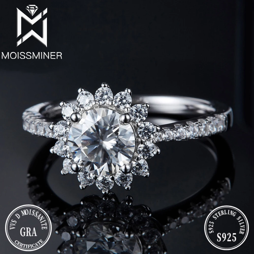 1ct Flower Moissanite Rings For Women S925 Silver Diamond Wedding Ring Finger Jewelry Men Pass Tester Free Shipping 1 ct moissanite s925 rings silver iced out real diamond finger ring jewelry for women men high end jewelry pass tester