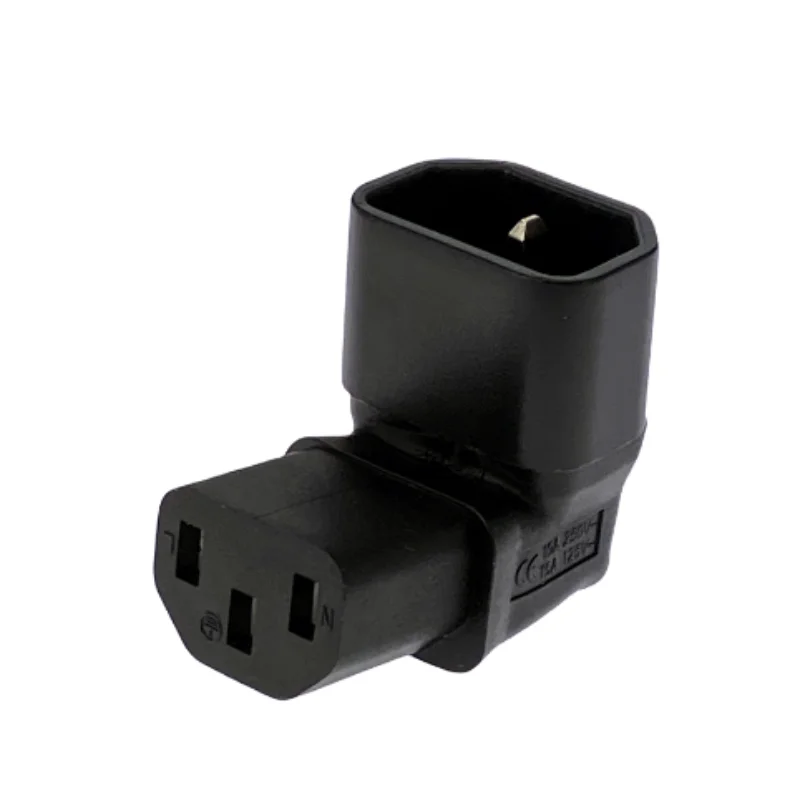 Right-Angle IEC C14 to C13 Power Extension Adapter, 250V 10A, 3-Pin Connector for Efficient Space Management