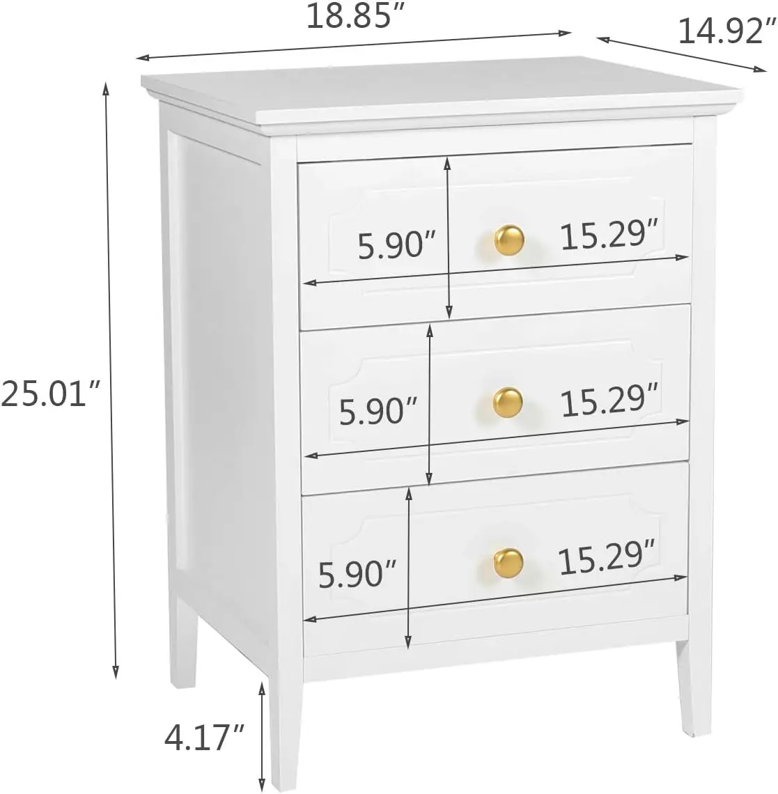3 Drawer Nightstand White Side Table 19" Bedroom Night Stands End Table for Living Room Bedroom with Storage 1 Set