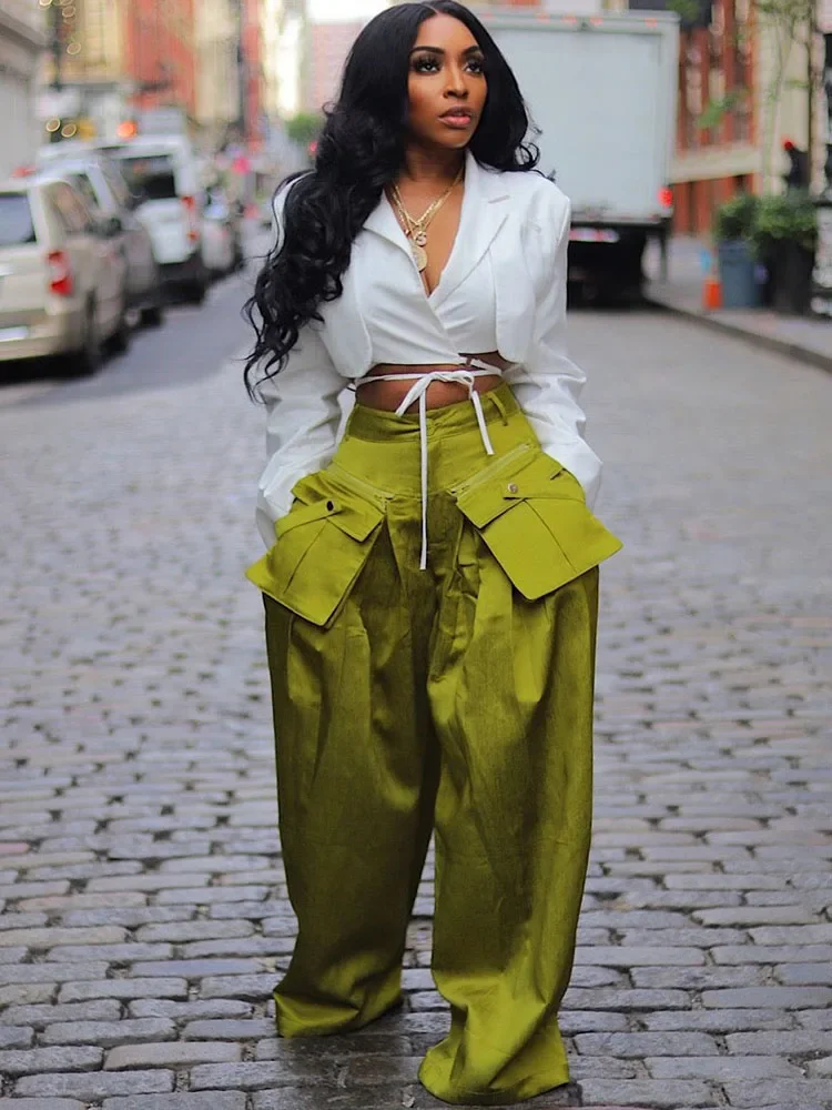 Einfarbig Multi-tasche Lose Hosen Frauen High Street Breite Bein Hosen Gerade Hohe taille Übergroßen Y2K Hosen pantalones