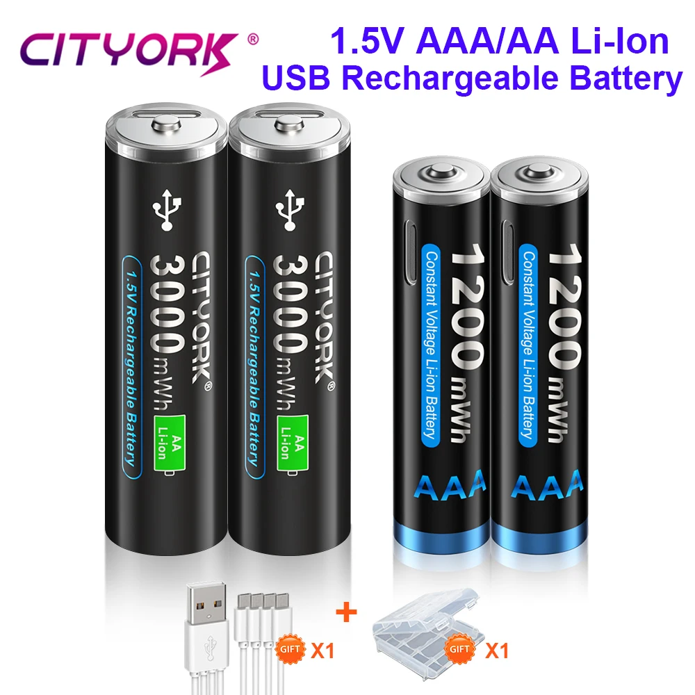 

Аккумуляторная батарея CITYORK USB1.5V AAA + AA, литий-ионные батареи AA HR06 + AAA 3A, литий-ионная батарея для стандартных часов