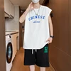Summer New Loose Men Suits American Street Breathable Sets Casual Sleeveless T-Shirt and Shorts Set Male Sports Suit Tracksuit 2