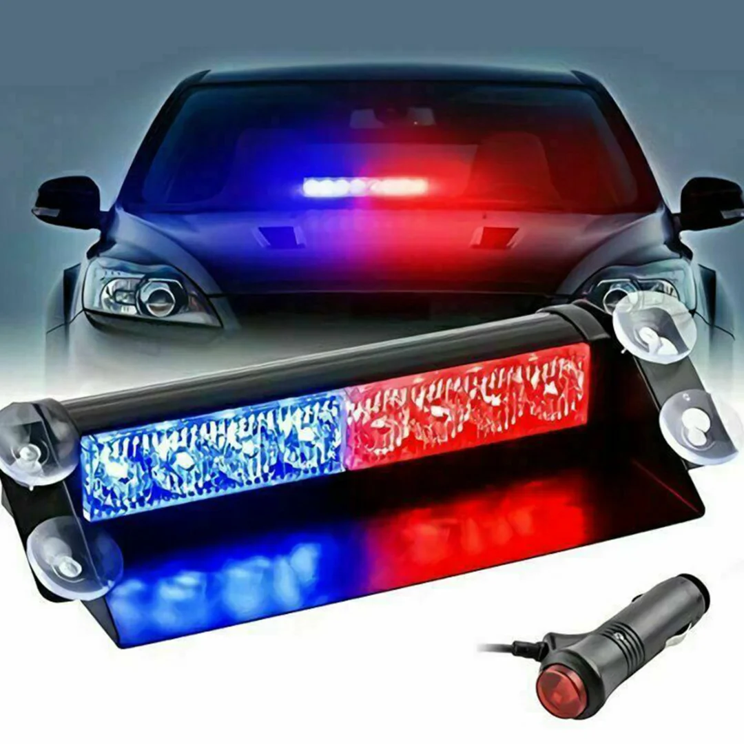 Mayitr 1pc Car Red/blue 8 Led Flash Light Dustproof Truck Dash