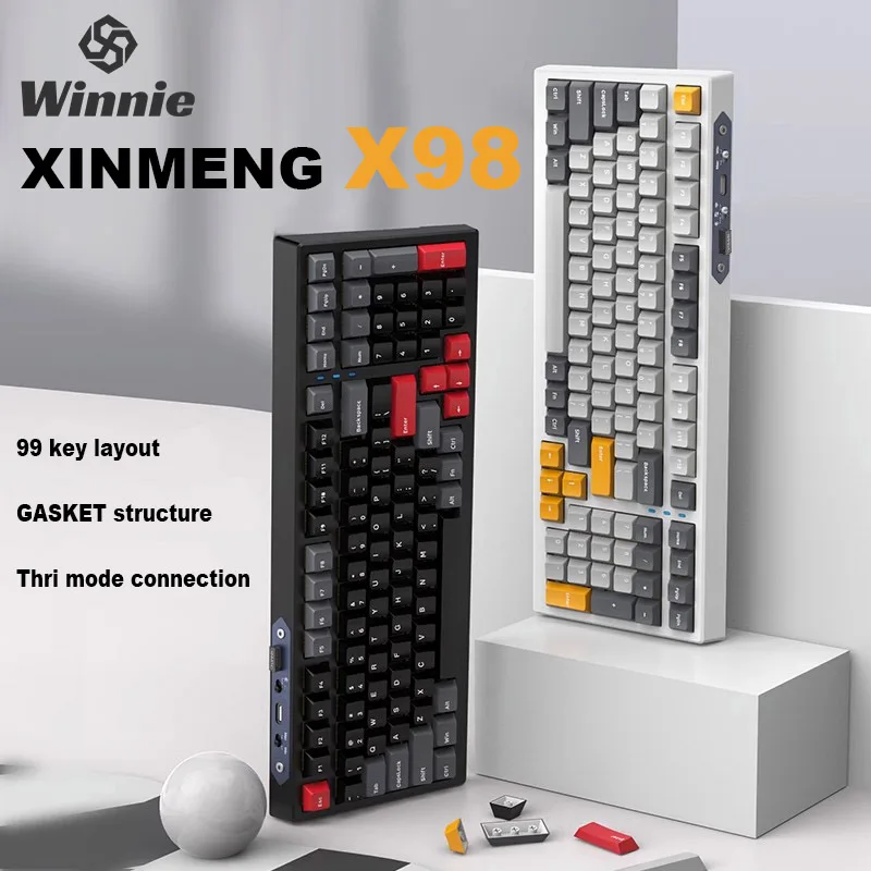 

XINMENG X98 Thri режим прокладки структура механическая клавиатура 99key Горячая замена Офисная Клавиатура RGB светильник N-key Rollover Game Keyboard