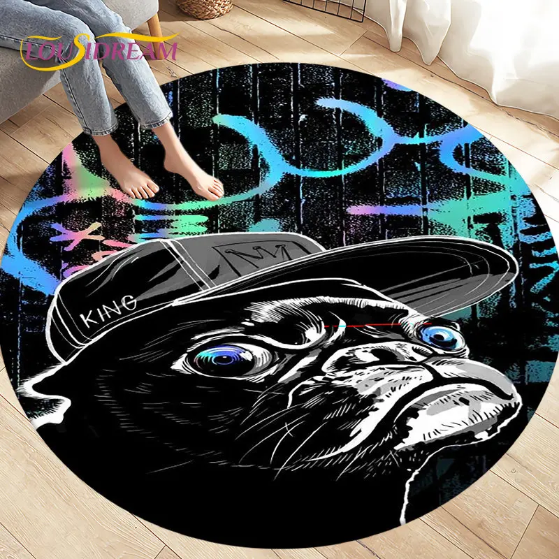 Tapete da área do círculo do cão dos desenhos animados 3d pitbull, tapete redondo do tapete para a decoração do sofá do quarto da sala de visitas,