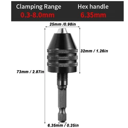Precision Mini Keyless Chuck Adapter with Adjustable Electric Drill Bit Collet (0.3mm - 8.0mm) (0.3mm to 8.0mm)