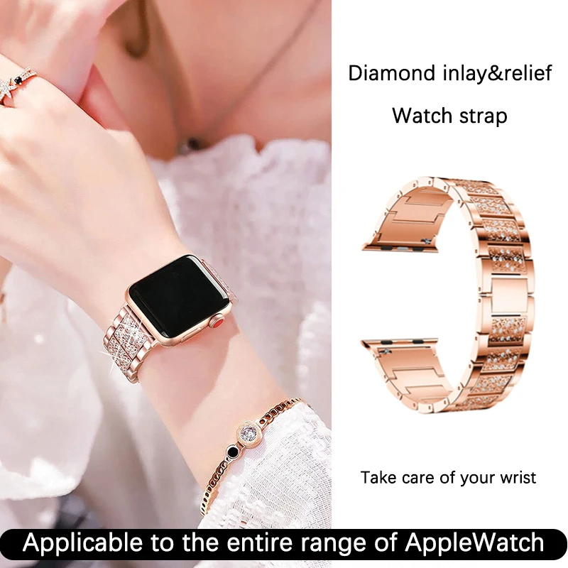 

Metal watch strap For apple watch band ultra2 49mm 45mm 44mm 42mm 41mm 40mm 38mm Diamond Metal Strap Series 9 8 7 6 5 4 3 2 1 SE