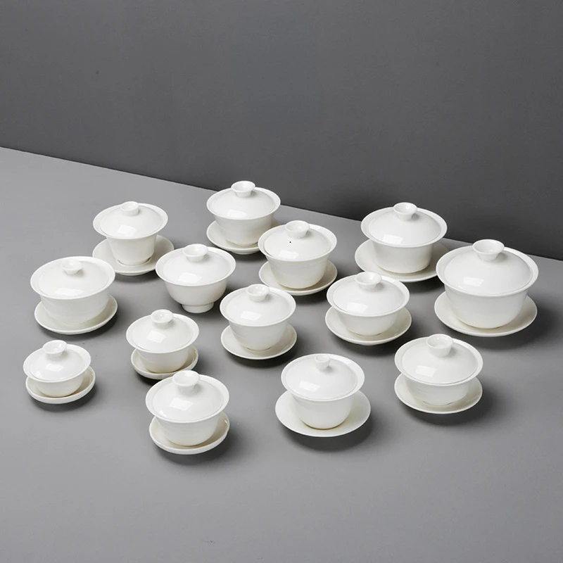 Gaiwan with Lids Dehua White Porcelain Cover Bowl Kung Fu Tea Set Large Pure White Three Talents Small Tea Bowl Home Gift