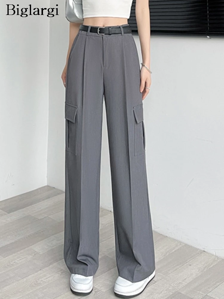 

Брюки женские длинные с широкими штанинами, повседневные модные штаны с завышенной талией, свободный плиссированный блейзер в Корейском стиле, Костюмные штаны, на лето