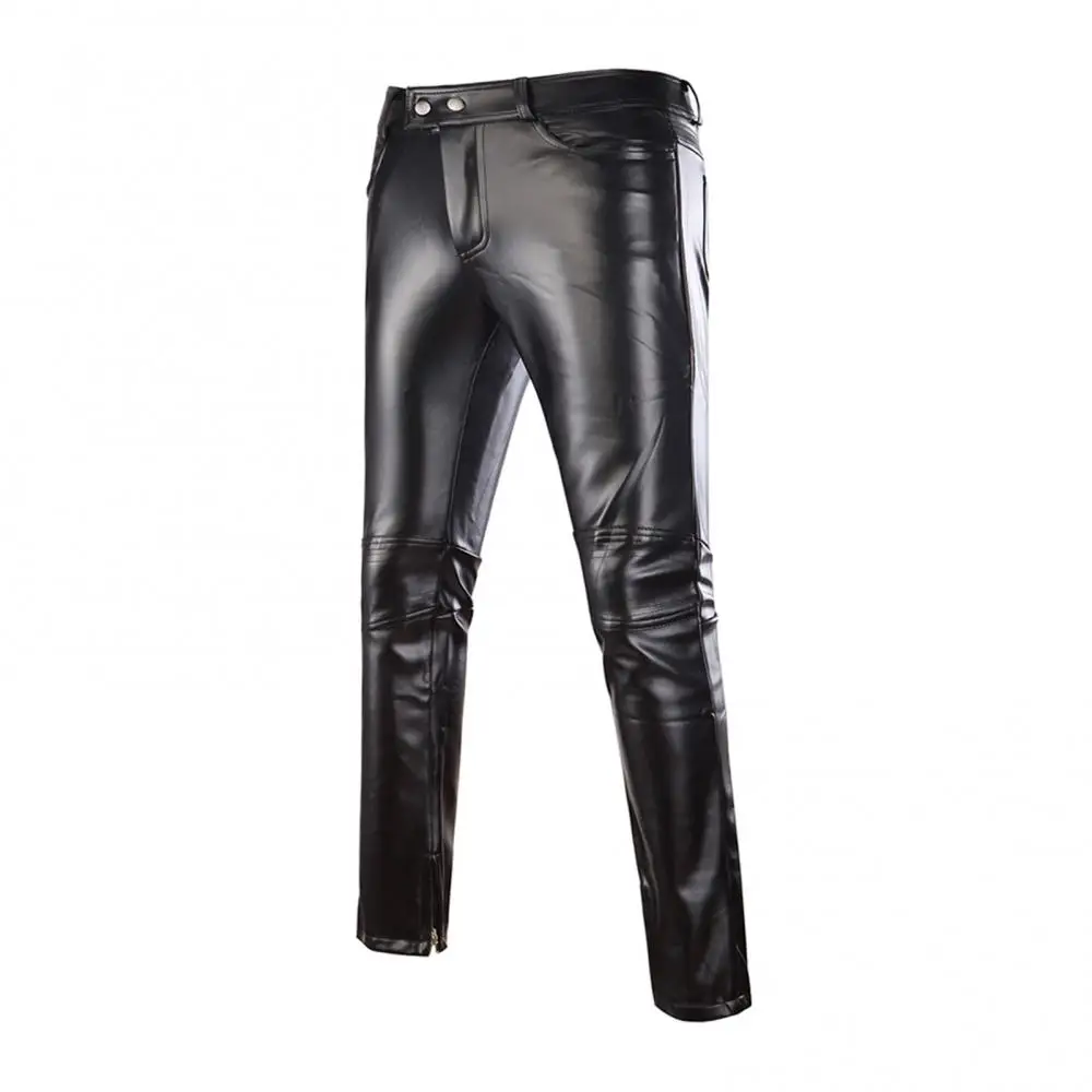 Black Casual Trouser Mens Skinny Shiny Gold Silver PU Leather Motorcycle Nightclub Stage Skinny Pants for Singers Dancers 5