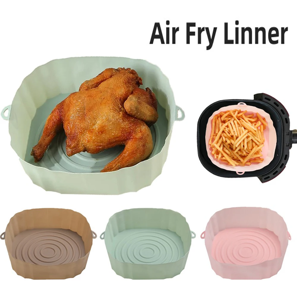 

1Pc Air Fryer Silicone Basket Airfryer Oven Baking Tray Pizza Fried Chicken Basket Reusable Airfryer Pan Liner Accessories