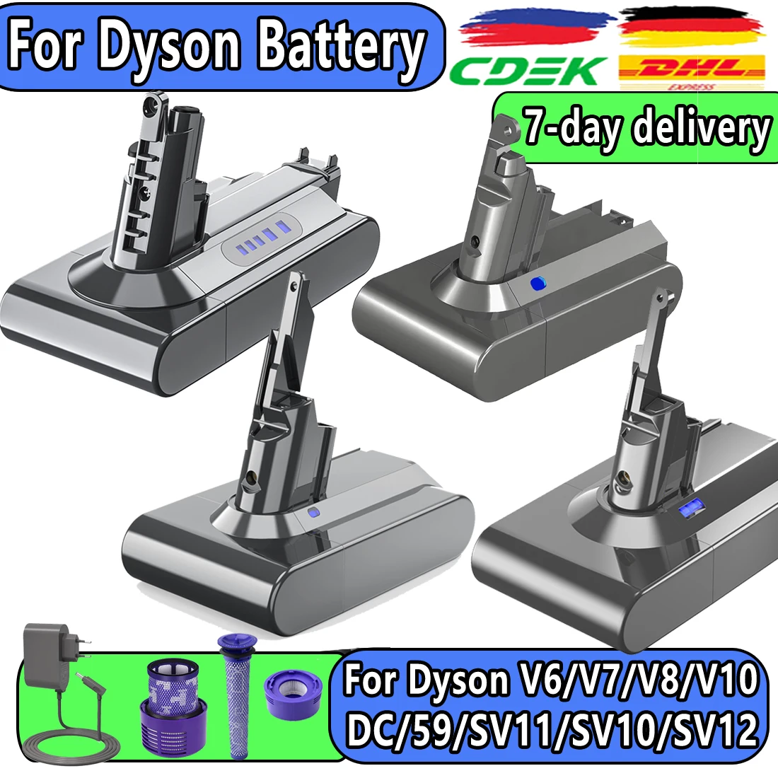 Powtree 6.0Ah Replacement Battery for Dyson V6 V7 V8 V10 Series SV12 DC62 SV11 sv10 Handheld Vacuum Cleaner replacement battery