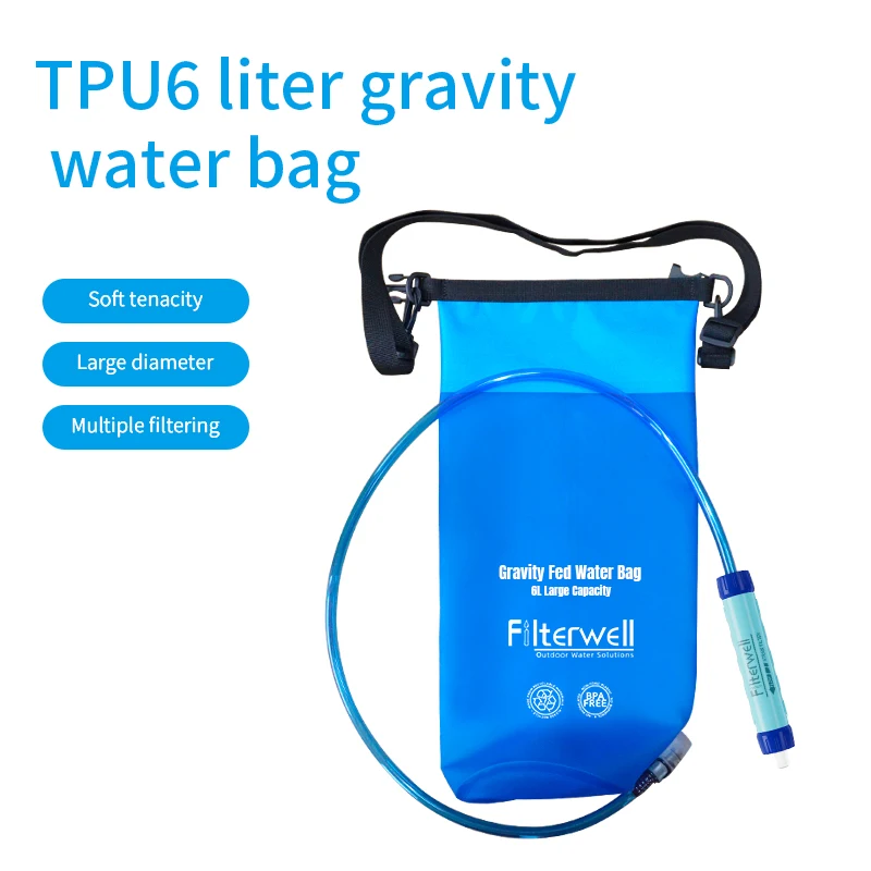 ที่กรองน้ำ6L 1.5 Gal TPU ถุงกรองน้ำแรงโน้มถ่วง TPU พับได้อุปกรณ์เอาตัวรอดกลางแจ้งเดินป่าตั้งแคมป์เดินทาง 1