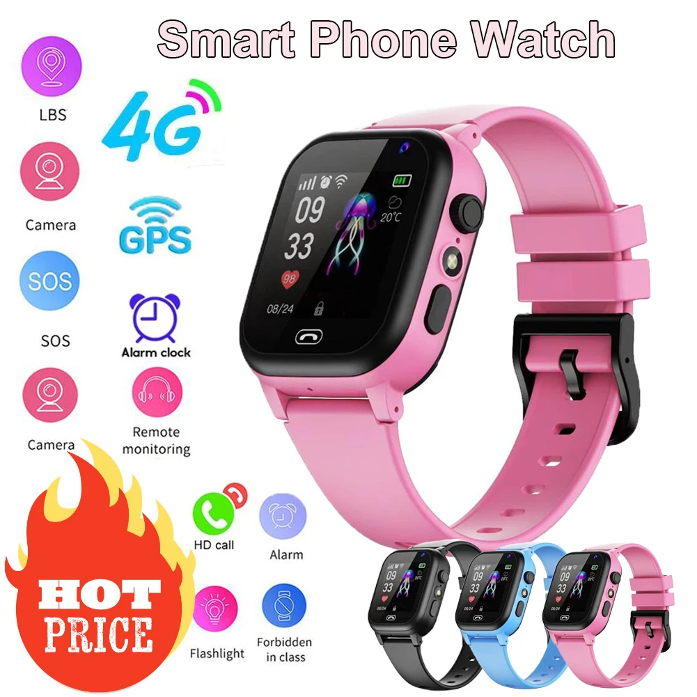 Waterproof Smartwatch for Kids, 4G Smart Watch, SOS, GPS Location, Sim Card, Video Call Phone, Camera Location Tracker, Girls
