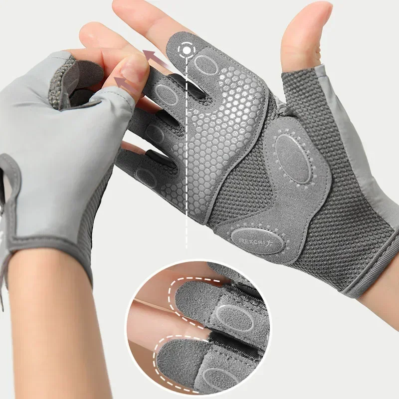 Cycling Gloves Women Fitness Gloves Gym Weightlifting Yoga Bodybuilding Training Thin Breathable Non-slip Half Finger Gloves 4