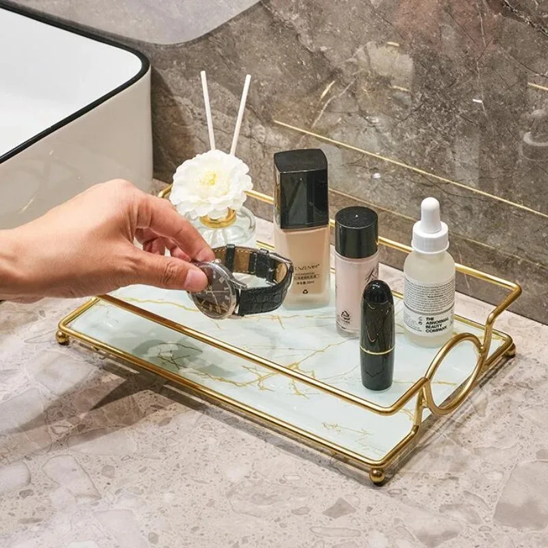 Square Storage Tray Home Living Room Coffee Table Tea Cup Storage Plate Glass Tray Aromatherapy Organizer Home Decor