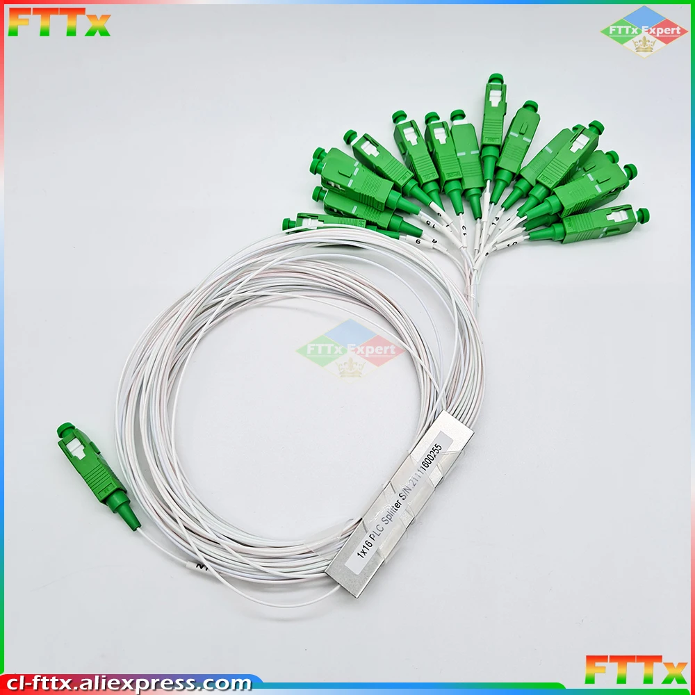 Free shipping 5pcs/lot 1X16 PLC Fiber Optic Splitter 1*16 SC APC SM Fiber Optic Splitter Unequal 0.9mm PVC G657A1 1m FTTH