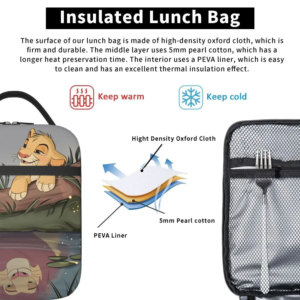 Lunchtasche mit Löwenkönig-Motiv für Kinder, Grafikdesign, Lunchbox, Freizeit, Reisen, Kühltasche, tragbare Oxford-Thermo-Tragetasche – Detail 32