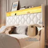 Large Bed Frame, 51.9-inch High Wing Back Cushioned Storage Headboard, with USB Charging, LED Platform Bed 4