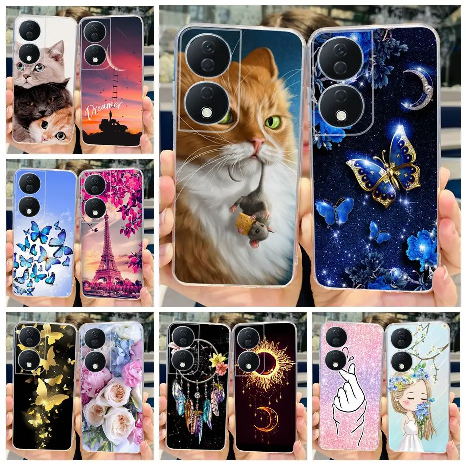 Cute Cat & Butterfly Painted Soft Silicone Phone Case -