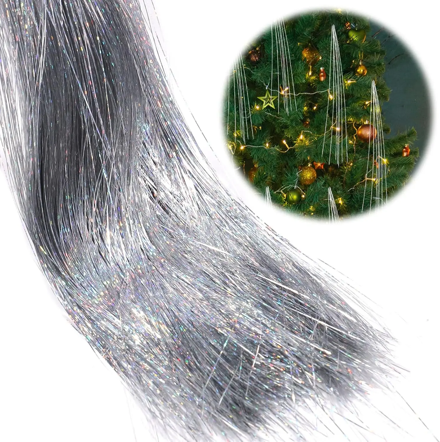 3000 Strands Christmas Icicles Iridescent Tinsel Foil Fringe Garland For Xmas Tree Decorations Party Supplies Holiday Decor