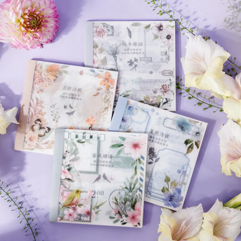 

20 Sheets Programmed Flowering Series Literary Dual Material Flower Cut Film Sticker Book Creative DIY Journal Decor Stationery