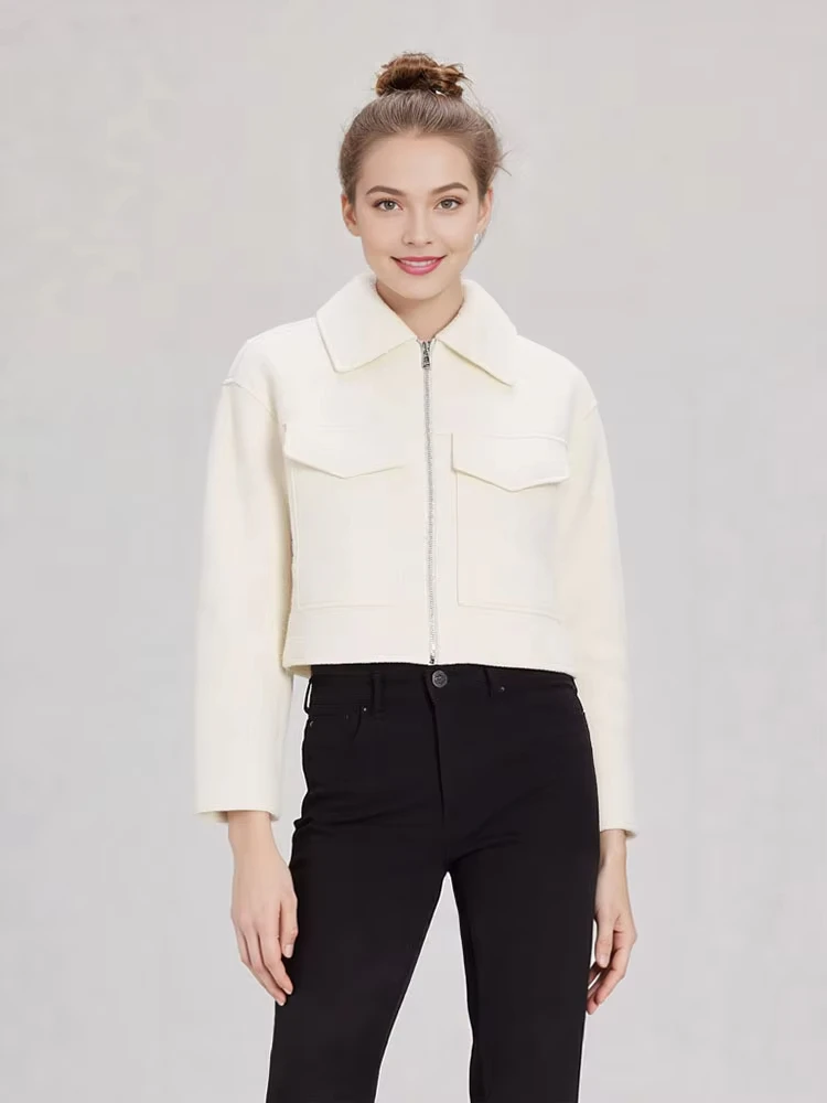 HH Women Casual Coat With Pockets Grey Front Zipper Jackets Vintage Lapel Neck Long Sleeve Female Chic Maternity Outfits