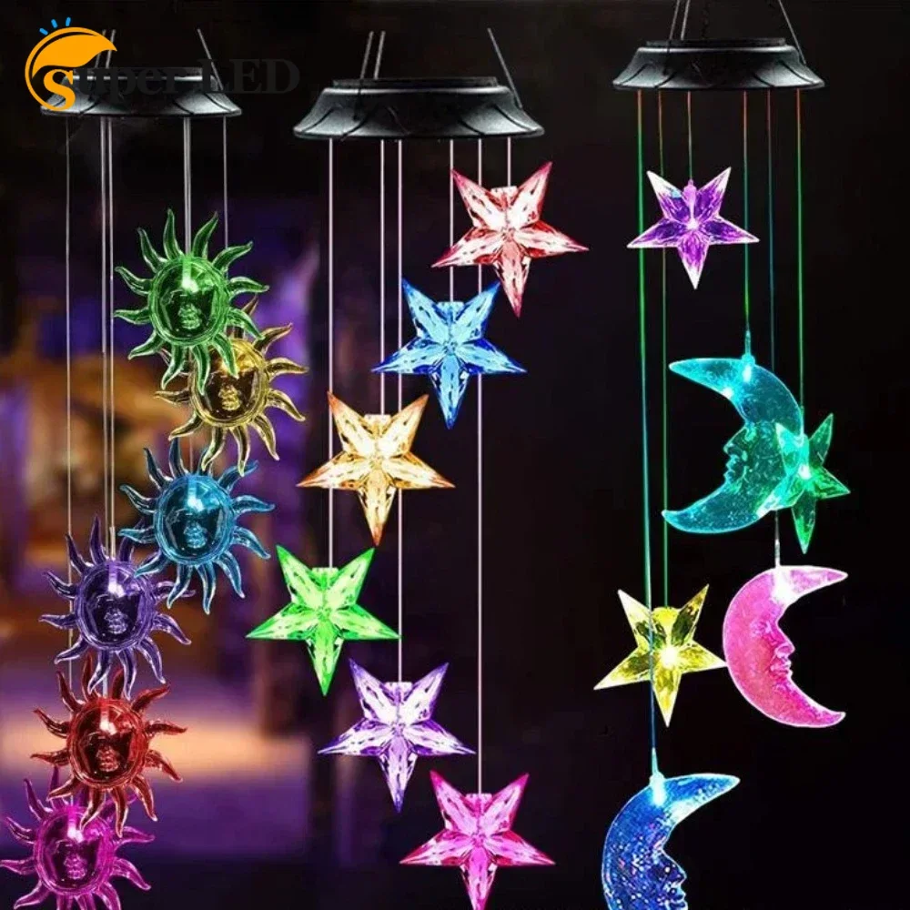 

Moon Star Solar Landscape Lights Outdoor Waterproof LED Multicolor Butterfly Wind Chime Dragonfly Lawn Lamps Garden Decoration