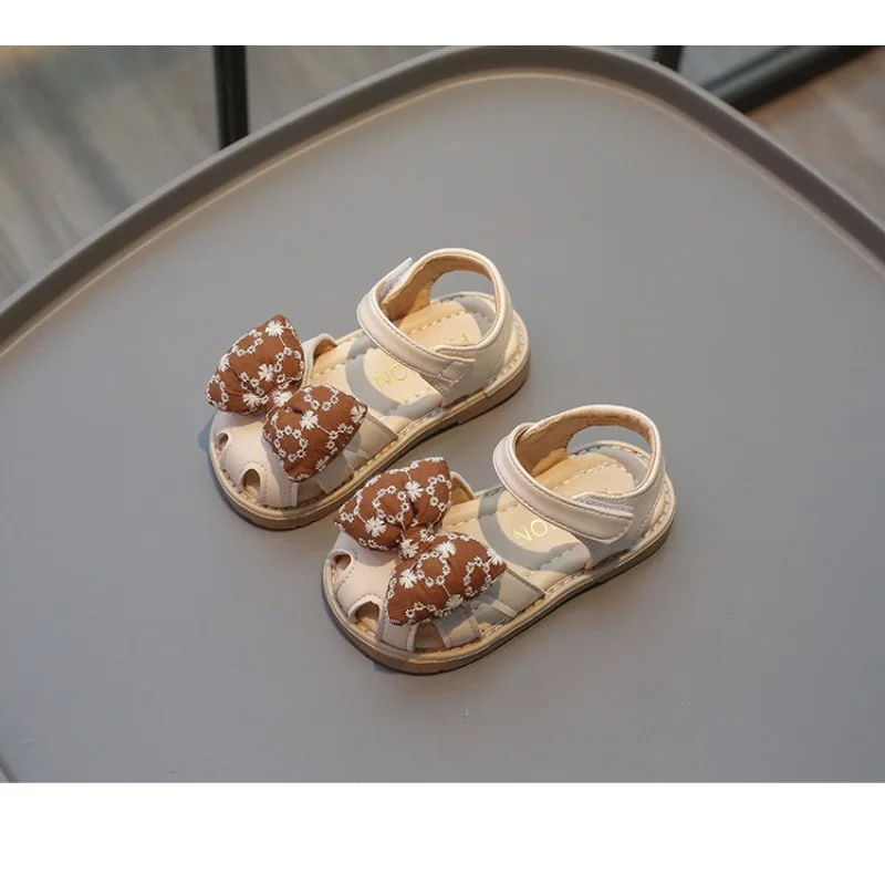 

Size 21-30 Kids Girls Princess Sandals 2024 Summer New Bowknot Breathable Soft Sole Closed Toe Flat Shoes Baby Girl Beach Shoes