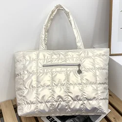 Chic Quilted Checkered Tote Bag - Spacious, Stylish & Versatile (ATT3017 - Beige)