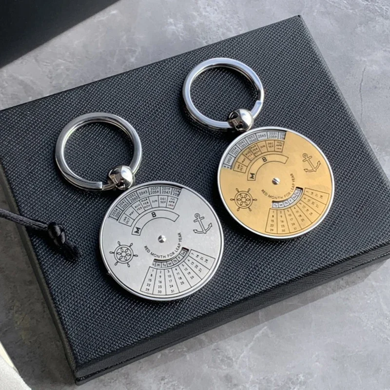 PJS Luxury MB Circular Perpetual Calendar Car Key Chain 2 Colors 316 Stainless Steel Ring High Quality Classic Keychain With Box